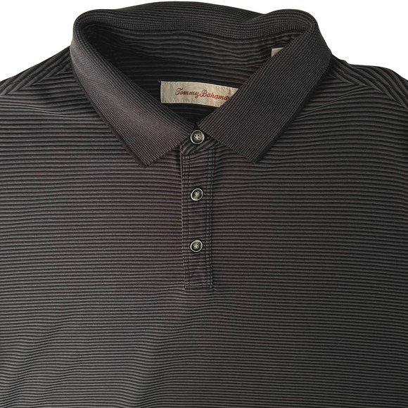 Tommy Bahama Other - Tommy Bahama Mens Large Polo Shirt Black Grey Striped Textured Modal Blend Short